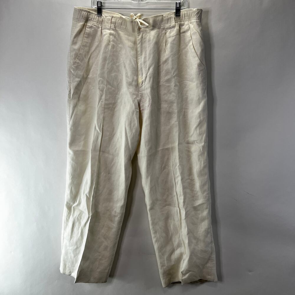 Prontouomo Linen Men's Pants White Drawstring Waist Spring Summer
